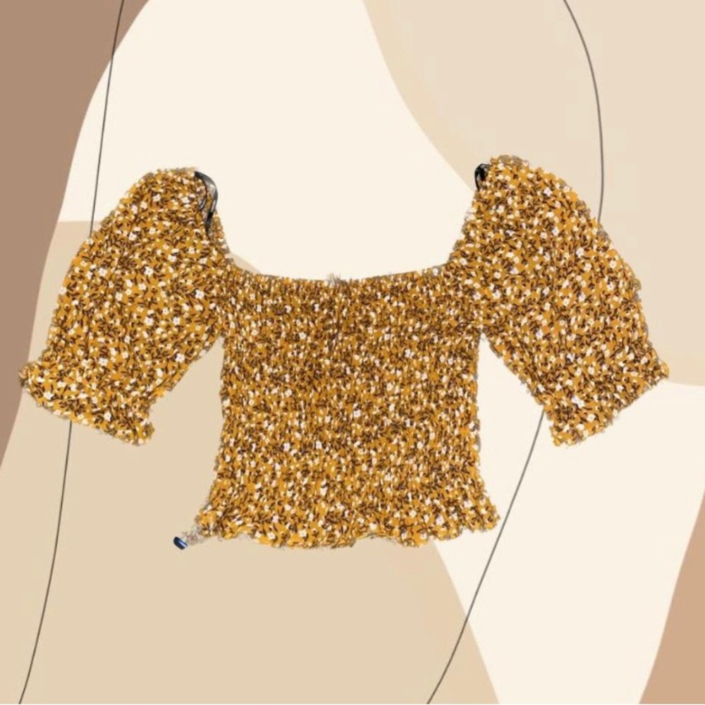 Thrifted Yellow Over the Shoulders Crop Top Blouse